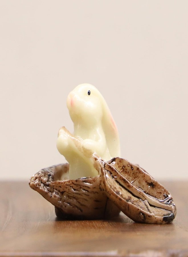 RillyRellow Miniature Bunny Rabbit Nut Boat, Dollhouse Bunny with Paddle in Boat, Mini Rabbit Sitting in Nutshell Boat, for Fairy Garden, Terrarium, Diorama or Mini Gardening, Miniature Woodland Decoration - Image 1